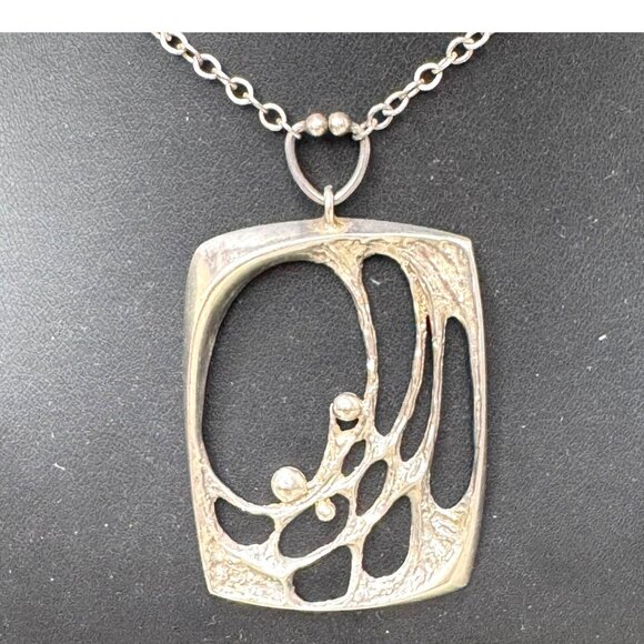 Sten & Karl Laine Finland 1975 Vintage Solid Silver Pendant Necklace Spider Web - Picture 2 of 12